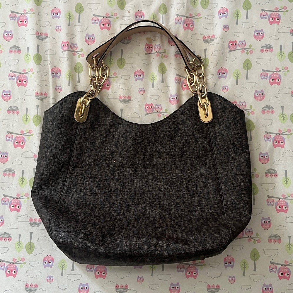 Michael Kors Dark Brown Shoulder Bag with Gold Chains